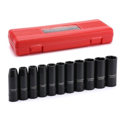 11-Piece 1/2'' Drive Deep Impact Socket Set, 6-Point Metric, 10-24mm