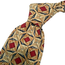 Vtg Gitman Bros Beige Red Tie 100 Silk Diamond 58x4 Made USA