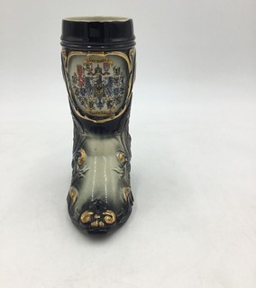 Vintage Germany Coat of Arms Ceramic Boot Stein Deutschland Gold Gilt 8"
