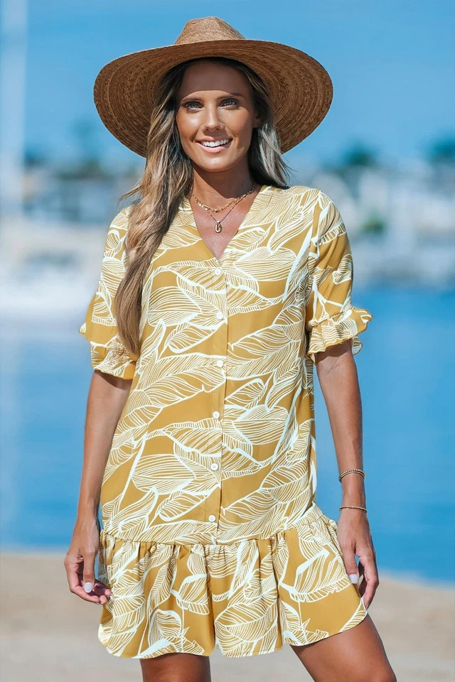 Robe-Tunique de Plage Femme Lâche, Légère et Aérée, Style Estival, Jaune M - Photo 4/4