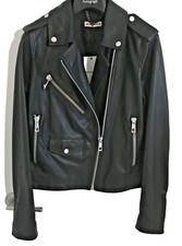 New Whistles Black Leather Biker Jacket Agnes Pocket Uk6 Rrp £299.00