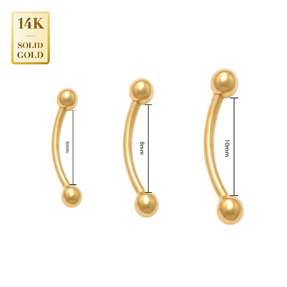 Anillos curvos de oro macizo de 14K para cejas y pezones barra piercing para oreja joyería 16G Foto 3 de 4
