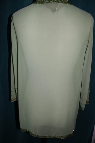 MIDNIGHT VELVET Green Sheer Crepe Open Jacket Beads Size M Party Cocktail Wear - Picture 3 of 4