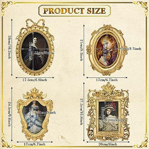 4 Pcs Gold Mini Vintage Frames Set, Small Antique Picture Frame Luxury Wall - Picture 3 of 7