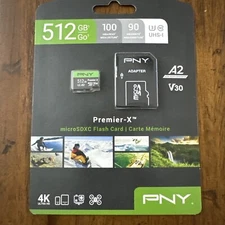 PNY 512GB Premier-X Class 10 U3 V30 microSDXC Flash Memory Card Black, Green 
