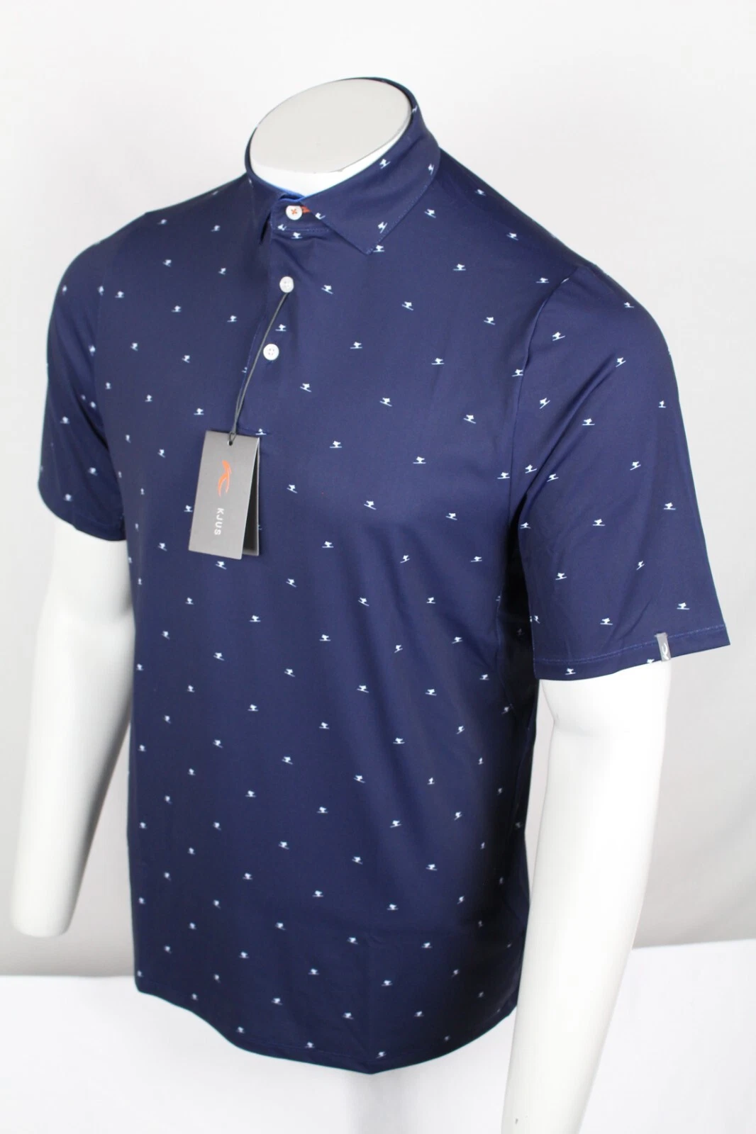 KJUS Men's Sotto Golf Polo Skier Relaxed Fit Short Sleeve Shirt Navy Print