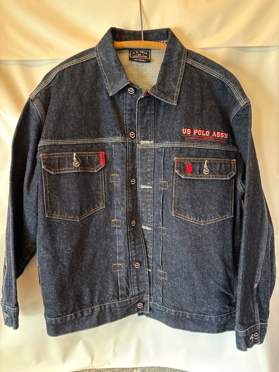 US POLO Assn Jean Jacket Blue Denim Mens Button DownTrucker Retro
