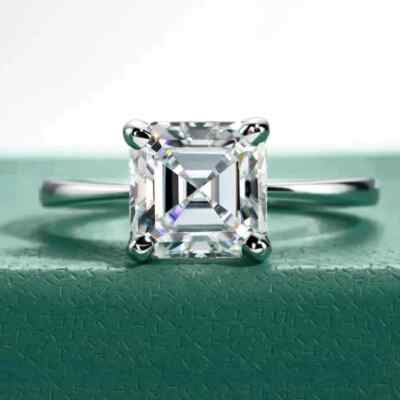 Asscher Schliff Moissanit Damen Solitär Verlobungsring 14 Karat Weißgold vergoldet