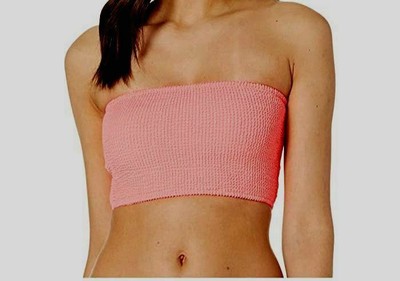 $50 Volcom Women's Pink Ribbed Bandeau Tube Stretch Bikini Top Swimwear Size XS