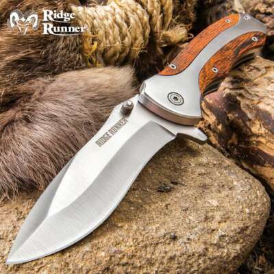 8'' Ridge Runner Wood Assisted Open Spring Folding Pocket Knife Blade Tactical