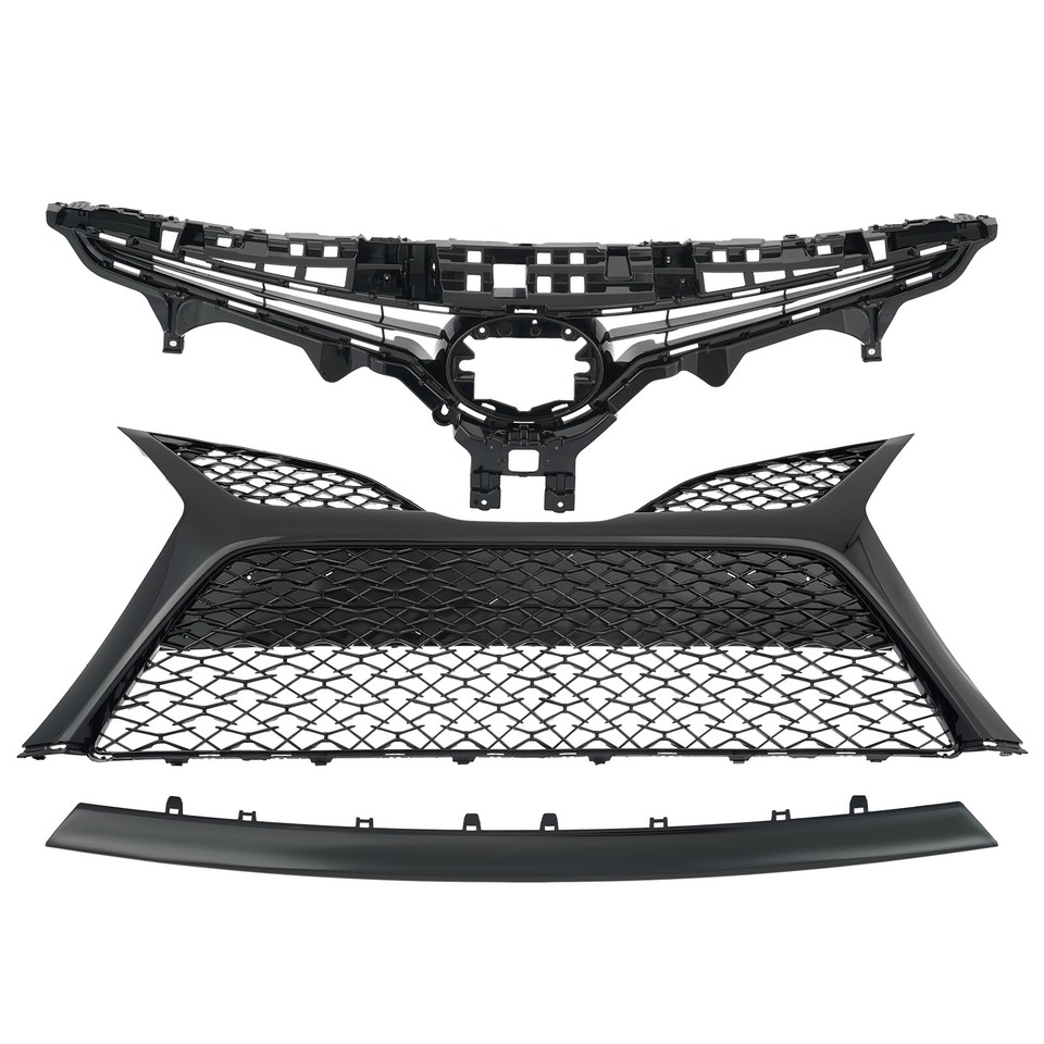 Front Bumper Grille Mesh & Trim Kit For 2018-2020 Toyota Camry SE - 11-Piece Black Set 10 thumbnail image