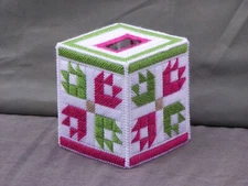 Vintage Needlepoint Kleenex Tissue Box Cover Paradise Pink & Kelly Green Design