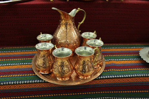 (SET OF 6)  Turkish Handmade Copper Mug Masrapa Tankard Moscow Mule Pitcher TRAY