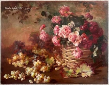 Huge 1910 Post Impressionist ROSES STILL LIFE Oil Painting by Listed Artist!!!