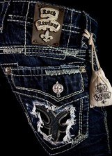  220 Mens Rock Revival "James" Destroyed Leather Insert Relaxed Straight 40 X 32