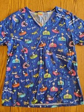 Dr.Seuss Scrub Top Medium  EUC  Blue/What Pet Should I Get