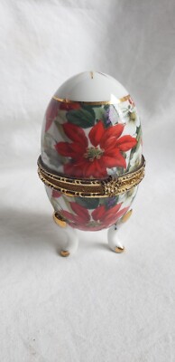 Formalities By Baum Bros Porcelain Egg W/ Legs Gold Trim Ring Jewelry Box VTG #C