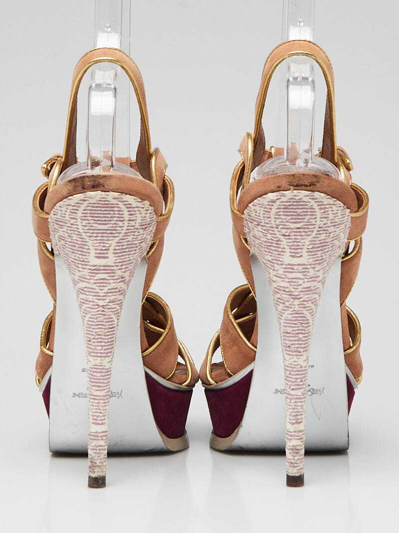 Yves Saint Laurent Beige/Pink Suede Tribute 105 Sandals Size