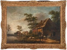 Dutch School Mid 19th Century Oil - Morning at the Farm