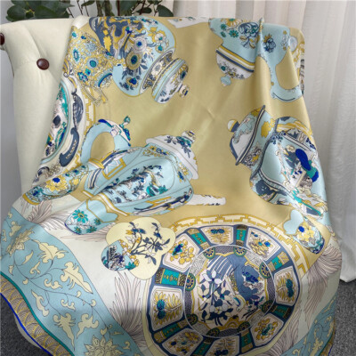 100% Silk mulberry 43'' Large Square Scarf Womens Shawl Wraps Light Blue Gifts