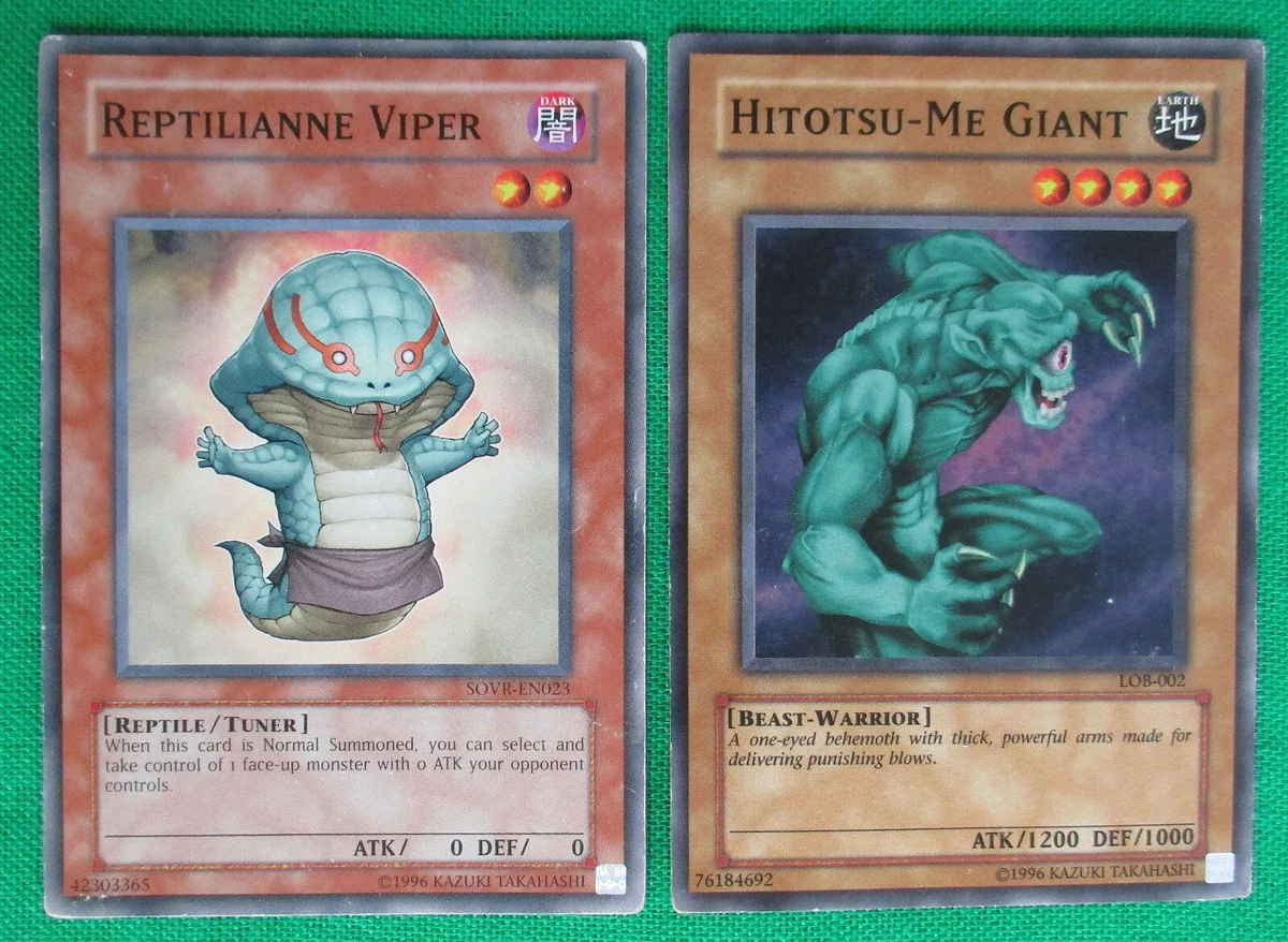 2 YuGiOh Cards 1996 Hitotsu-Me Giant SDK-002 & Reptilianne Viper SOVR-EN023  | eBay