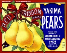 Yakima Brand Pears Washington State Red Ribbon Retro Fruit Crate Label Art Print