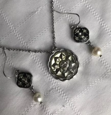 Lia Sophia Passage Earrings 1” & Fascination Necklace 16-19” Antique Silver Tone