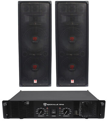 2) Rockville RSG12.28 Dual 12  2000W PA Speakers+Rockville RPA9 DJ Amplifier Amp