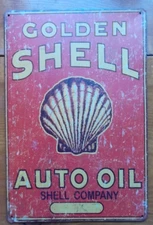 Metal Sign GOLDEN SHELL AUTO OIL COMPANY reproduction tin sign 12"x 8" Nostalgic
