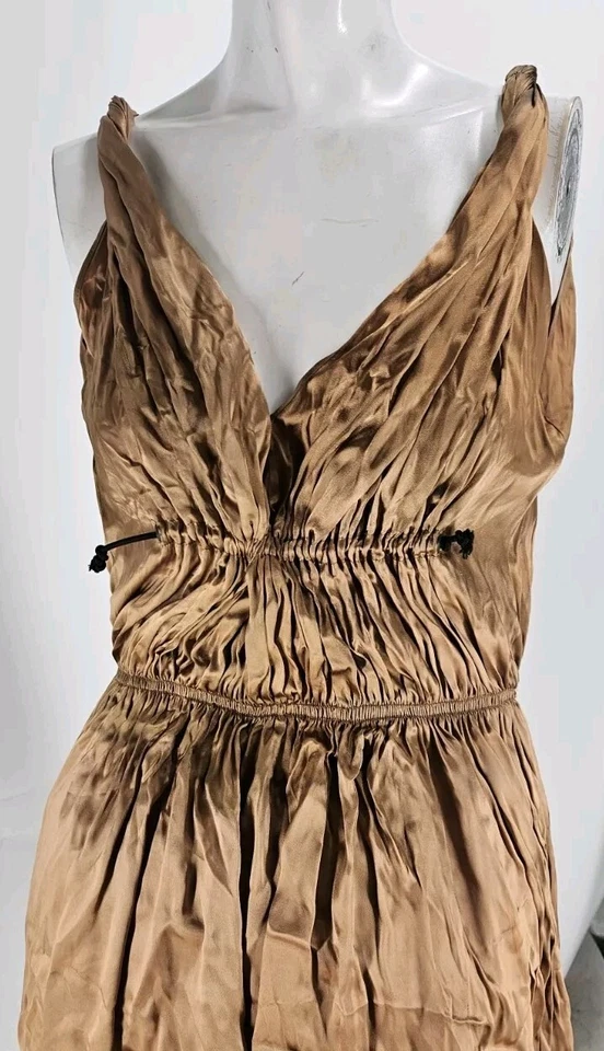Alber Elbaz Lanvin Women's Dress 42 Viscose Silk Gold Pleated Sleeveless - Image 2 of 4