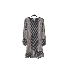 Chelsea28 NWOT Navy Blue & Tan Boho Printed Ruffle Backless Dress Medium Women’s