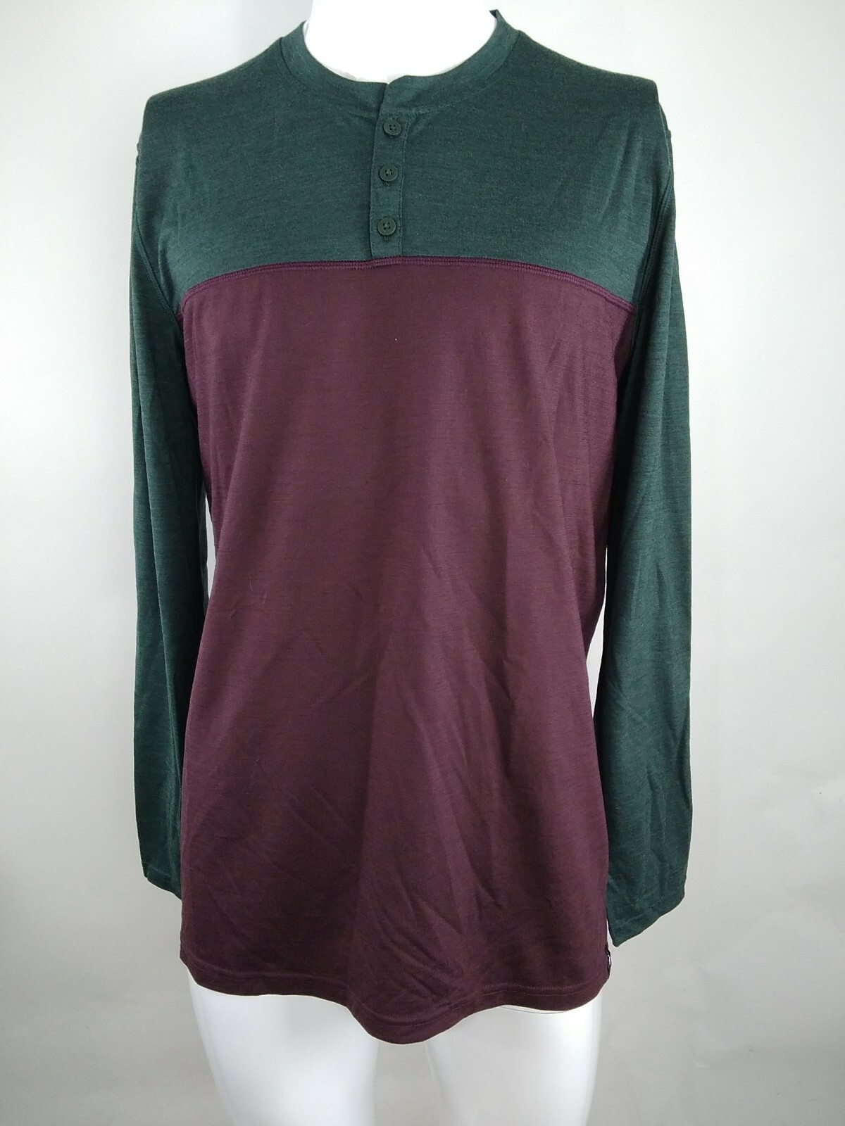 Smartwool Men Merino Sport 150 Long Sleeve Henley Sage/Brown Medium 17345-H93