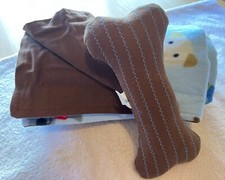 NEW Reversible Baby Blue Puppy Print and Denim Blanket  Bone Set - Large