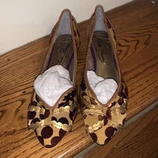 POETIC LICENCE Get Ready Bark GOLD POLKA DOT Ballet Flats Loafers 6.5 New ❤️tb