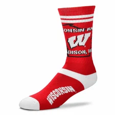 Wisconsin Badgers NCAA State Outline 2-Stripe Deuce Crew Socks *Medium