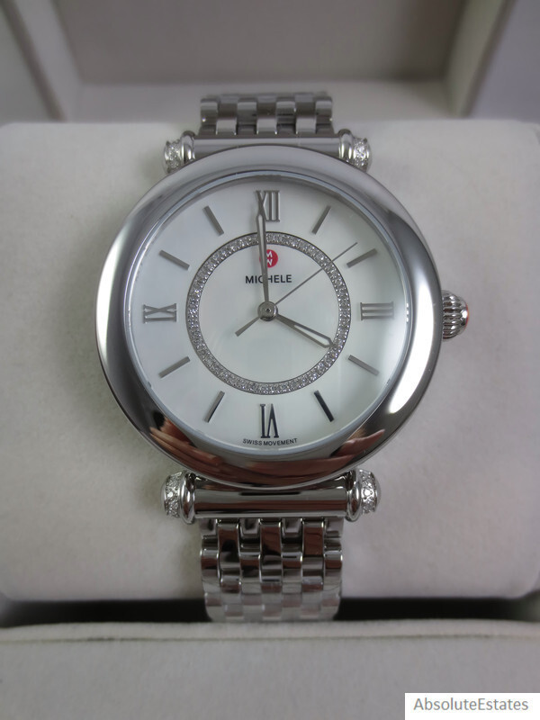 NEW Michele Silver Caber Mid Diamond Ladies Watch 