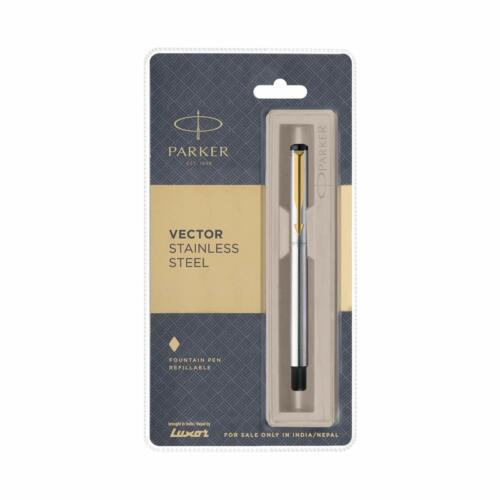 Parker Vector Piston-Style Convertor Stainless Steel GT Fountain Pen,Gold Trim - Afbeelding 1 van 5