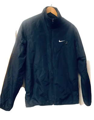 NIKE Athletics Reversible Bomber Windbreaker Jacket Sz M BIG SWOOSH Pockets Zip