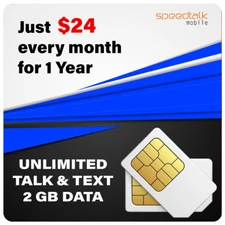 SpeedTalk 1 Year SIM Card - Monthly Unlimited Text Minutes & 2GB 5G 4G Data Plan