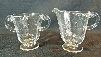 Vintage Depression Clear Glass Open Sugar Bowl & Creamer Cut Pineapple