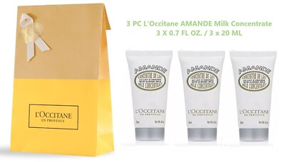 3 PC L'Occitane En Provence AMANDE MILK CONCENTRATE 3 X 0.70 OZ New in Bag