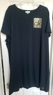 Calvin Klein Women's EMBELLISHED LOGO T-Shirt Dress BLACK (Size 2X) NWT MSRP $59