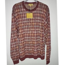 Vintage Tricots St Raphael Mens Multi Plaid Knit Sweater Rouge JS2052 Large NWT
