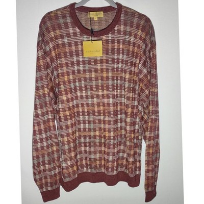 Vintage Tricots St Raphael Mens Multi Plaid Knit Sweater Rouge JS2052 Large NWT