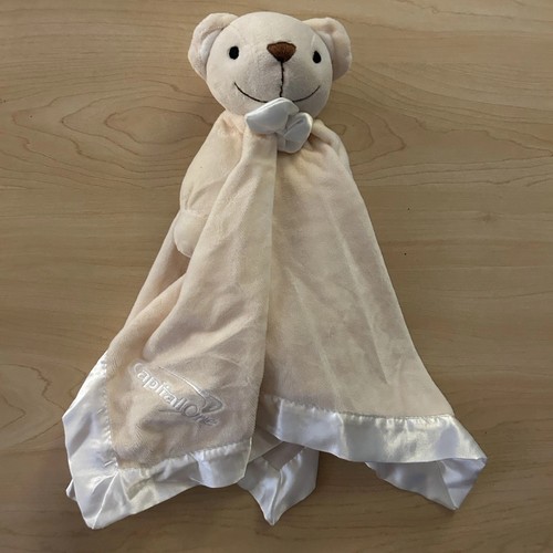 Capital One Bear Lovey Cream White Satin Trim Bow & Bow Tie Security Blanket 18"