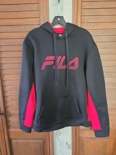 Fila Mens Black w/ Red Logo Hoodie Sz Med Pullover Fleece Training Long Slv Warm