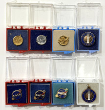 8 Vintage NASA Lapel Pins, (2) 10K Gold, (1) 1/10 GF, (1) GF, (1) Sterling, more