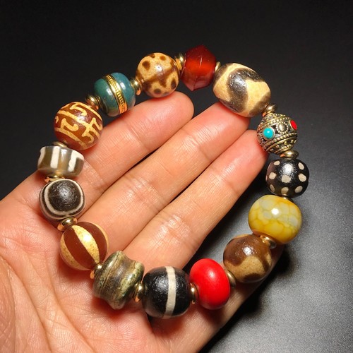 Ethnic Jewelry Old Agate Tibetan Dzi Beads Bracelet Amulet Talisman 13×19mm