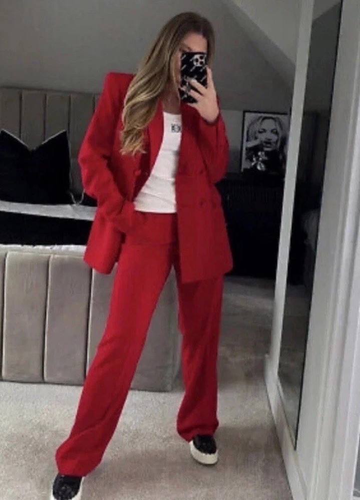 ZARA WOMAN DOUBLE BREASTED BUTTONED BLAZER BRIGHT RED & Trousers Size XS Co Ord thumbnail 6