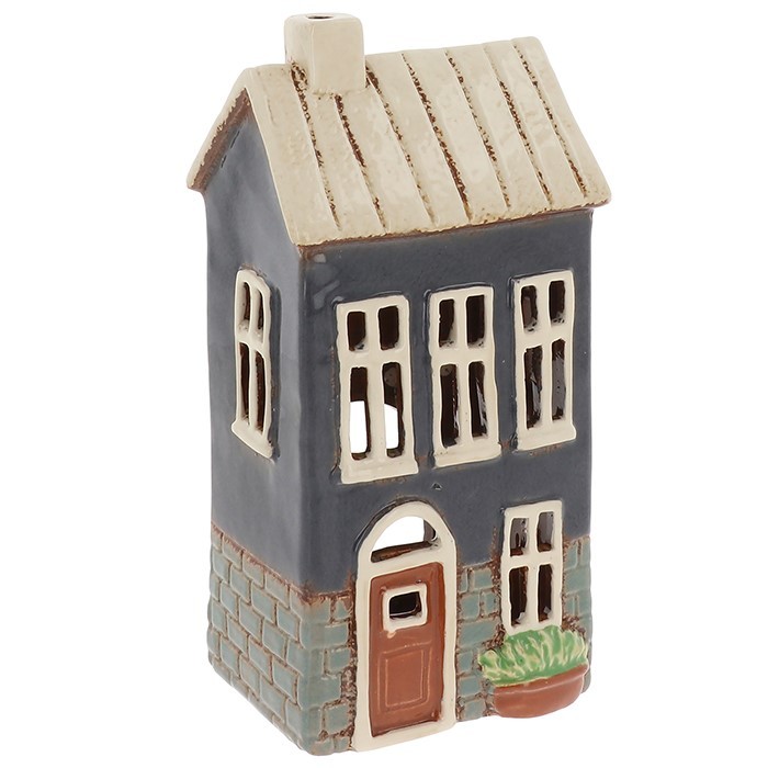 Village Pottery Blue Brick House Tea Light Holder